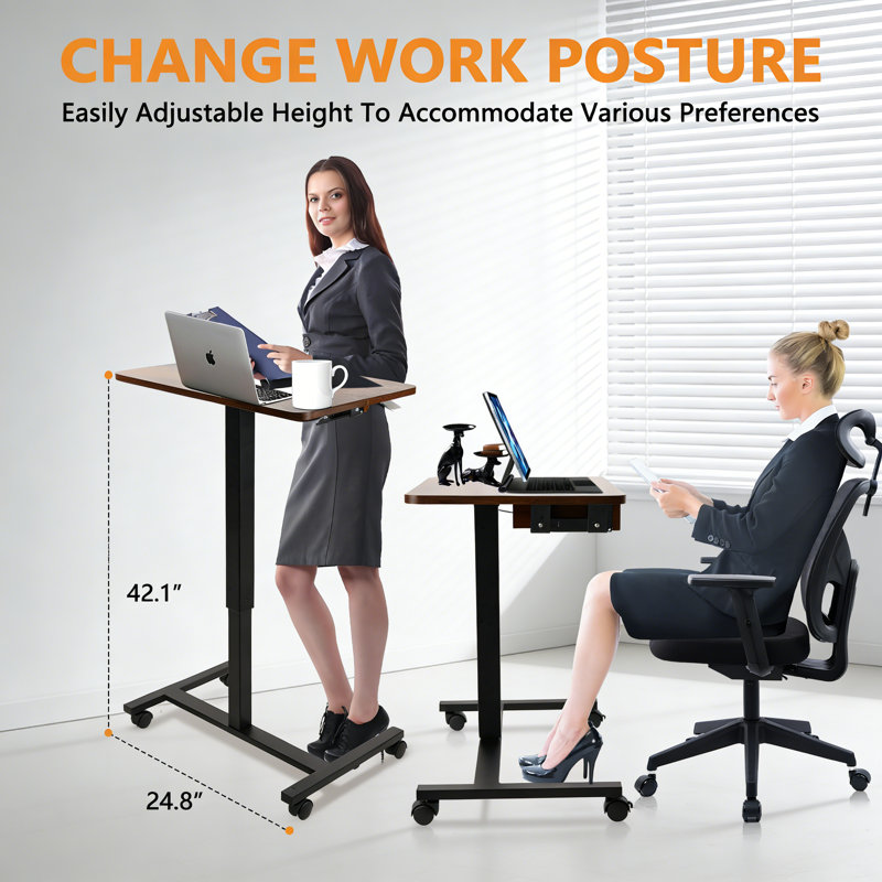 Adjustable Height Computer Desk, Dark Brown/Black
