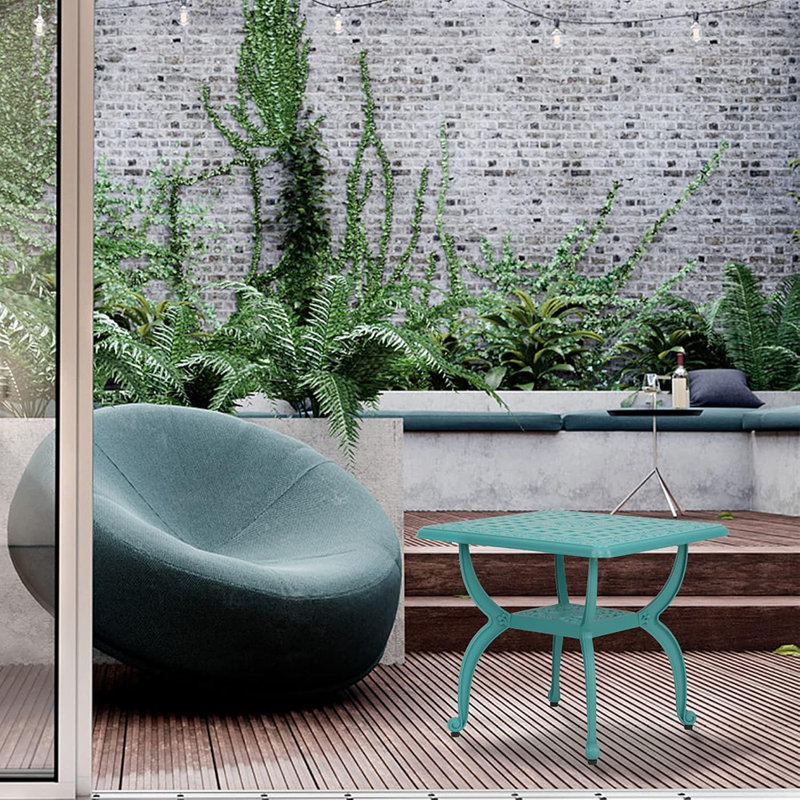 Table d'appoint d'extérieur en fonte d'aluminium Jardin De Centennial, table de bout carrée antirouille, table bistro de patio pour l'intérieur et l'extérieur, convient au jardin, au porche et au balcon (bleu)