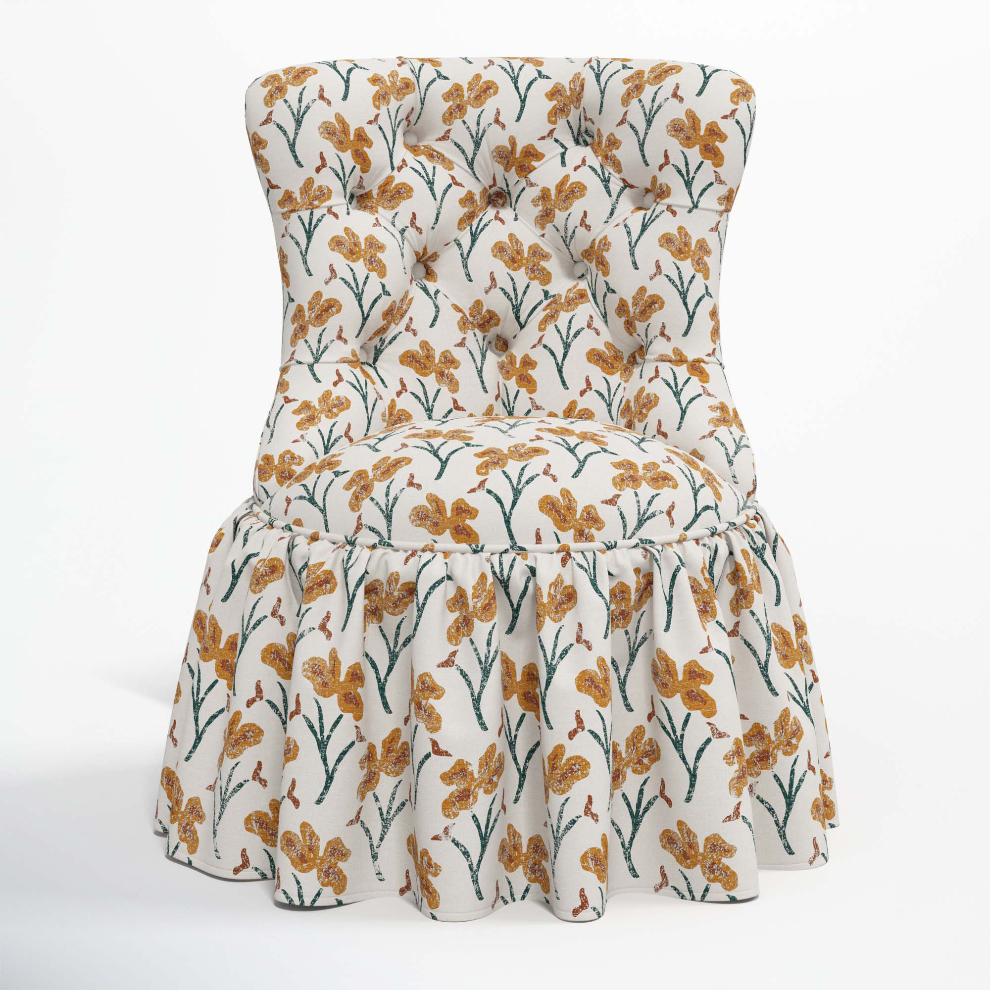 Minnie Upholstered Side Chair, Vanves Floral Ochre Teal