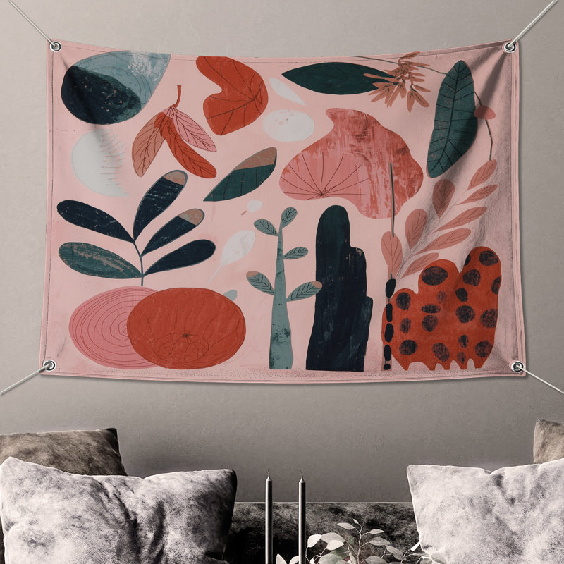 Tapisserie murale formes abstraites - Botanicals, H 50 po x l 60 po avec 4 œillets