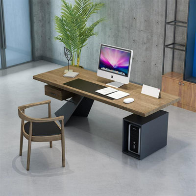 Wood color+Black Rectangular Solid Wood+Iron desks