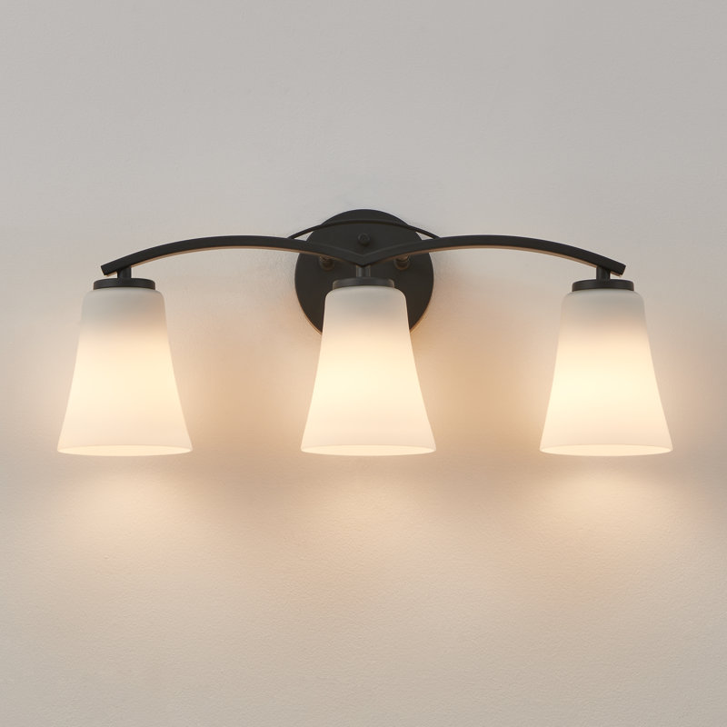 Matte Black Vanity Light With Opal Clear Glass Shade, 3 Lights