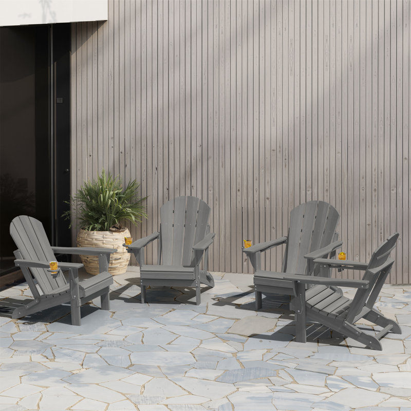 Besteiro Adirondack PEHD texture de bois pliable avec porte-gobelet, Gris