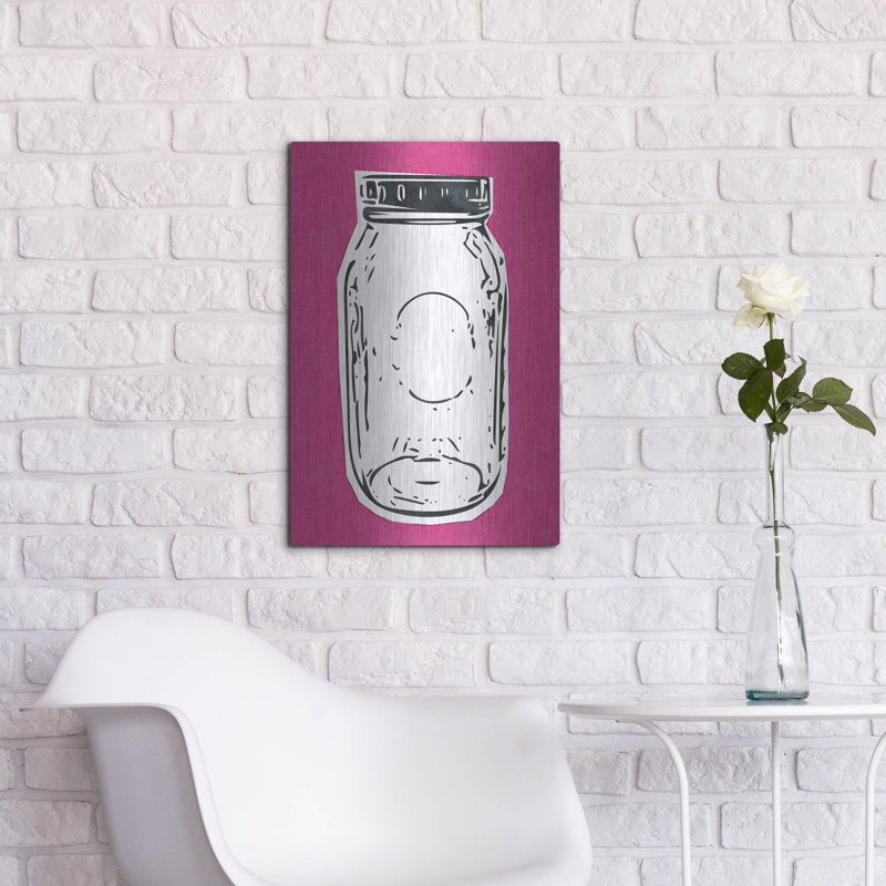 «Pop Art Mason Jar Hot Pink» par Linda Woods, art mural en métal, H 24 po x l 16 po