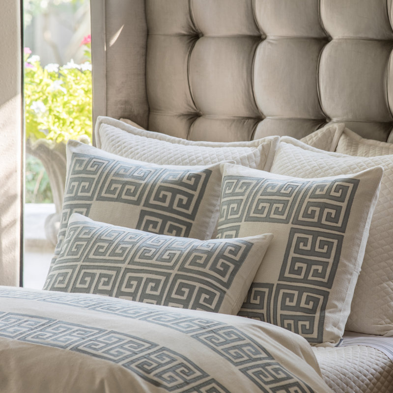 Guy Geometric Feather Throw Pillow, Blue Silk