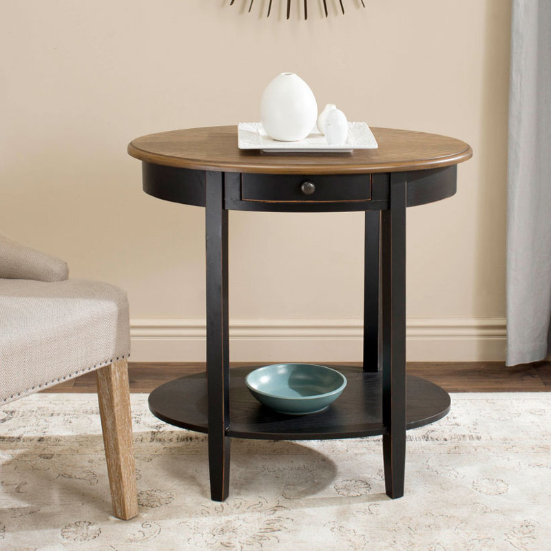 Table de bout avec rangement Bianca, Noir/chêne