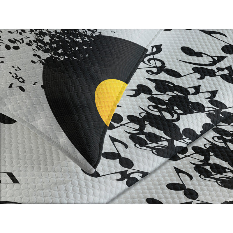 Ambesonne Music Bedspread Flying Notes Album Dance, King Bedspread + 2 Standard Shams