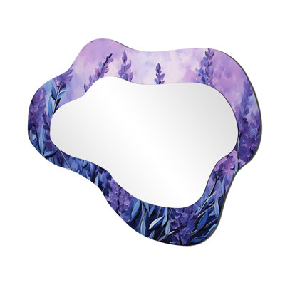 Kinbrae Lavender Serenity 1 - Herbs Asymmetrical Large Wall Mirror, Purple Cloud Decorative Mirror, Printed Metal Art