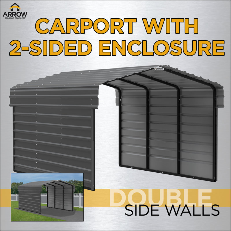 20' x 20' Charcoal Steel Carport Kit with Enclosure