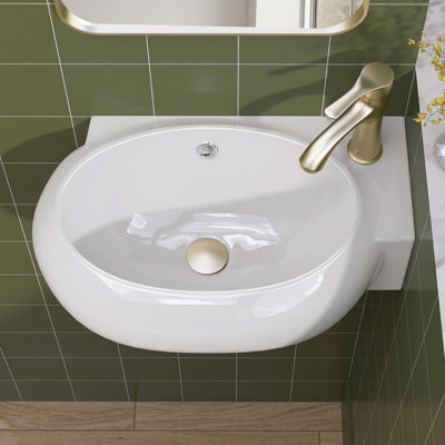 Bathroom Sink White 16.5X11 Right Hand Wall Mount Hung Vessel Sink Bathroom Corner Floating Oval Modern Bathroom White Porcelain Ceramic Vessel Vanity Sink With Faucet Hole