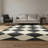 Black Cream Checkered Geometric Woven Base Washable Carpet-51766485
