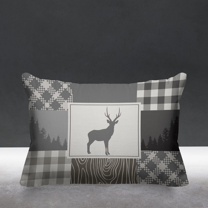 Coussin intérieur / extérieur Range Trees Cabin, gris, 14 po x 20 po, Rectangle