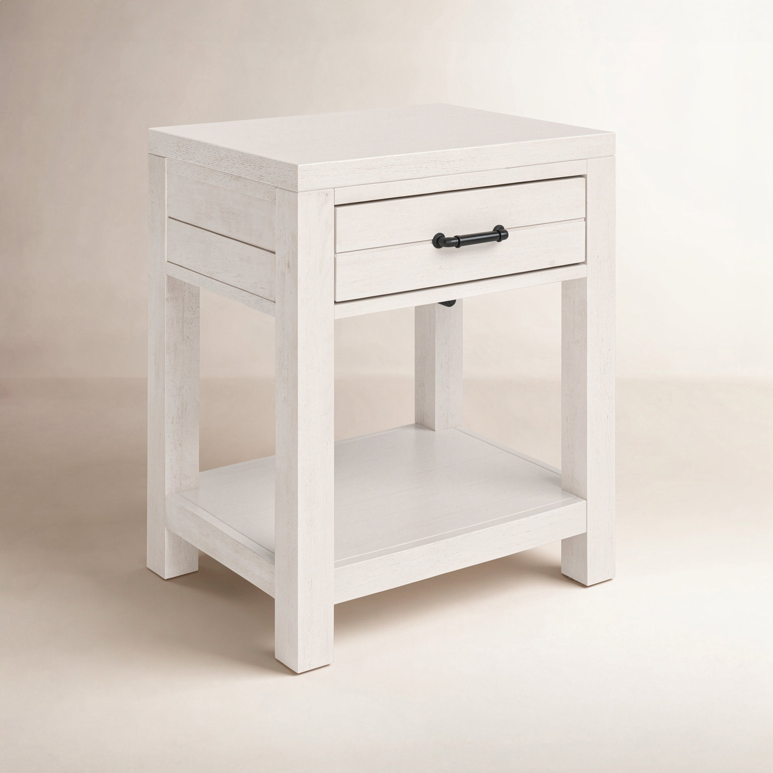 Tyson Solid Wood Nightstand, Stone Path White