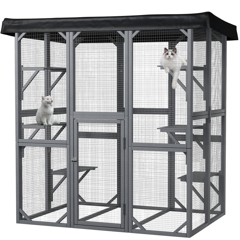 Enceinte d'extérieur pour chat avec couvercle, grande porte d'entrée pour chat, parc pour chat en bois