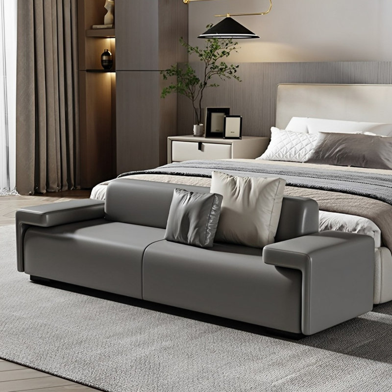 Banc rembourré simple en cuir, Gris
