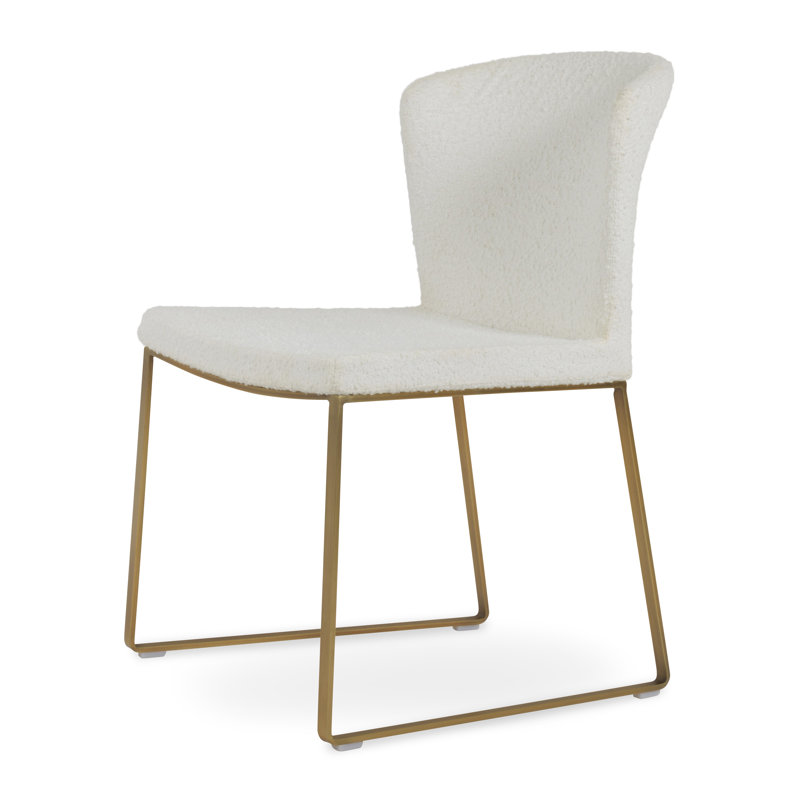 Capri 18'' H Upholstered Metal Side Chair, Off White, Brass