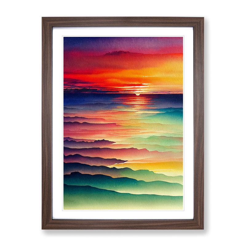 Beaming Sunset - Wall Art, 48cm H x 36cm W, Walnut Framed Paper, White