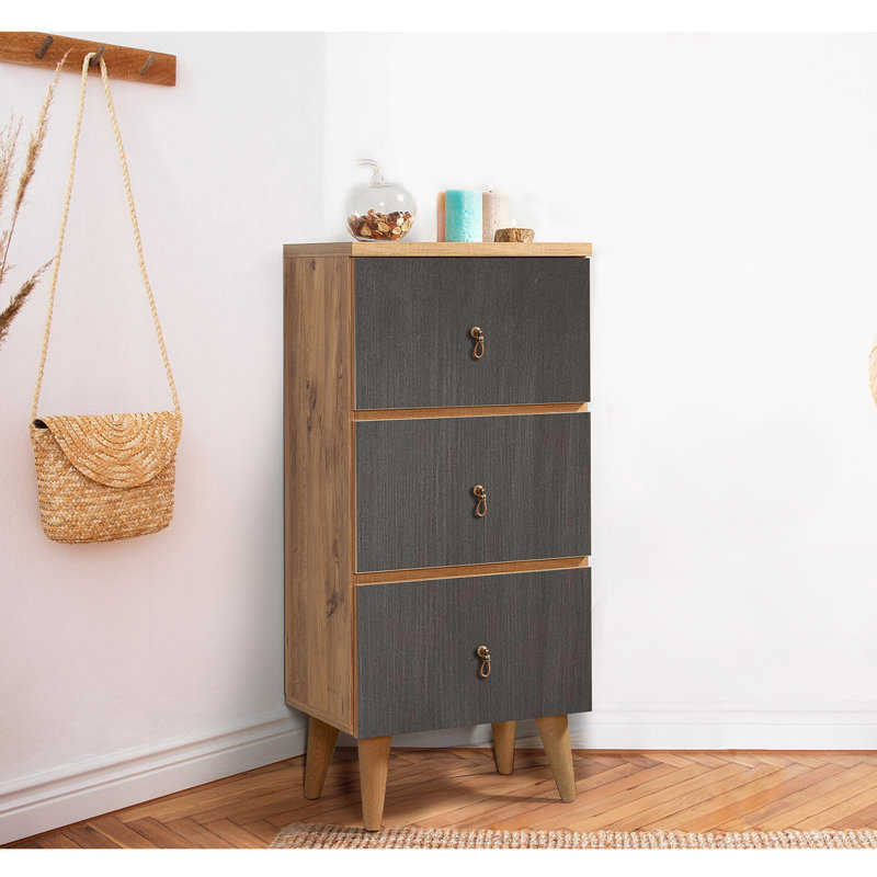 Commode 3 tiroirs 16,54 po Brambach, Naturel / gris