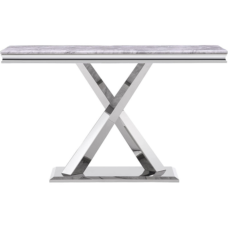 50" Grey Sofa Tables With Mirror X-Shape Metal Base
