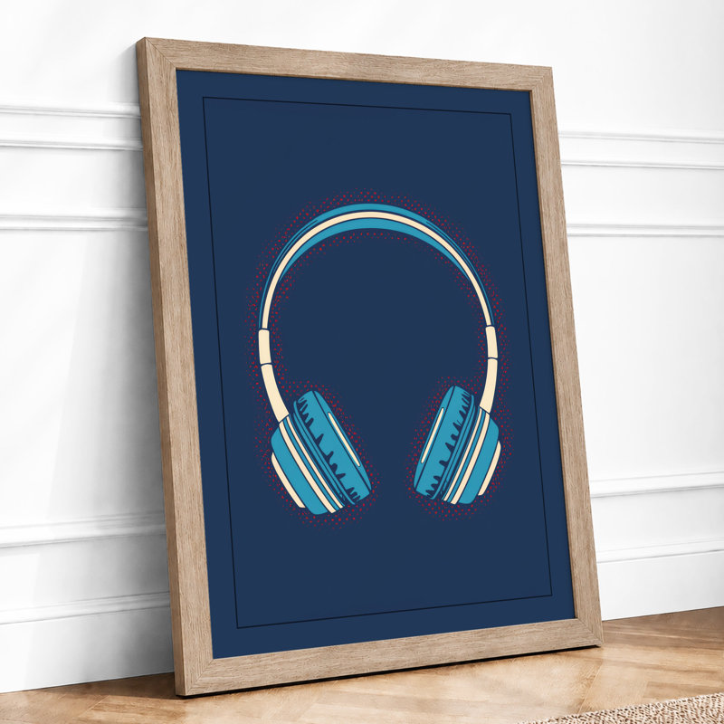 Headphones Modern - Framed Print, A2 - 59.4 x 42.0 cm, Oak