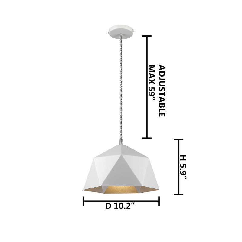 Luminaire suspendu géométrique 1 lumière Avila, H 69 po x l 10,2 po x P 10,2 po, Blanc / argenté