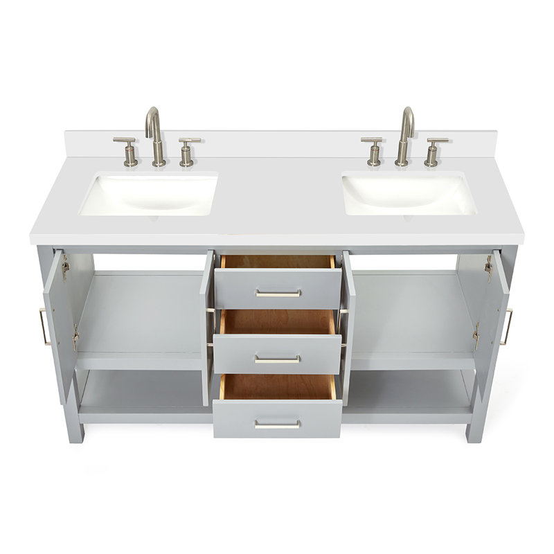 Magnolia Bath Vanity Oval Basin, Rectangle, Gray, White Quartz
