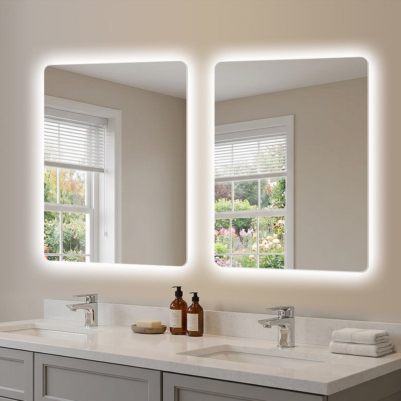 LED Bathroom Mirror with 3 Colour Lighting Dimmable Anti Fog HD Shatter Resistant Wall Mounted, 24" x 32"