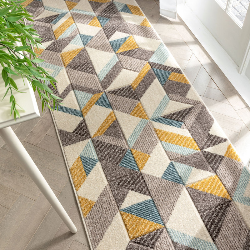 Ruby Geometric Area Rug, Runner 80 x 300cm