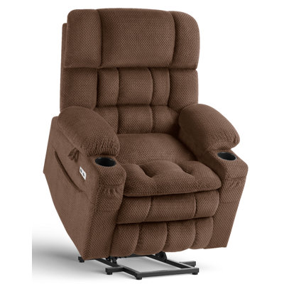 Dual Motor Power Lift Chair Recliner for Elderly with Massage and Heat, Infinite Position Electric Lift Recliner with Adjustable Headrest, USB (T6015 - Plush Fabric, Brown, Medium)