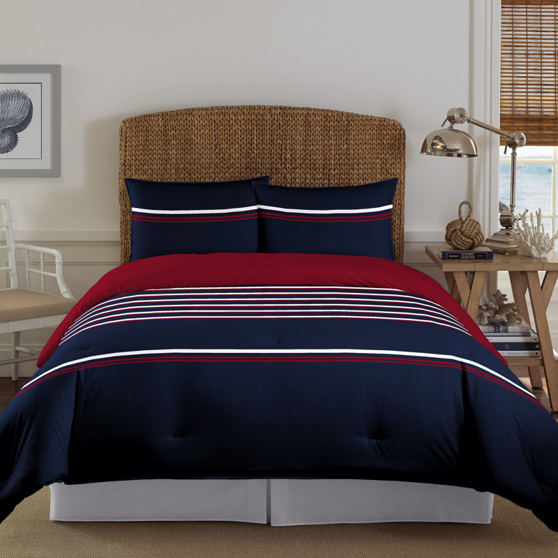 Nautica Mineola Cotton Navy Comforter Set, Queen Comforter + 2 Standard Shams