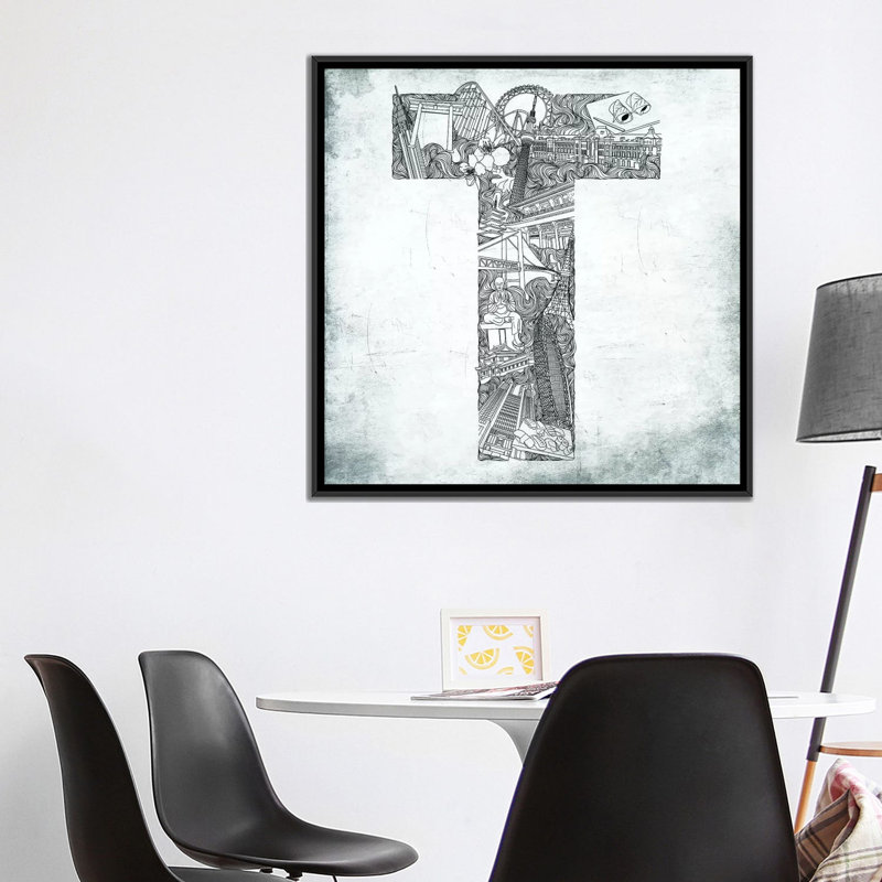 «Alphabet City Tokyo», art sur toile, H 37 po x l 37 po x P 1,5 po, Toile avec cadre noir, Pas de tapis