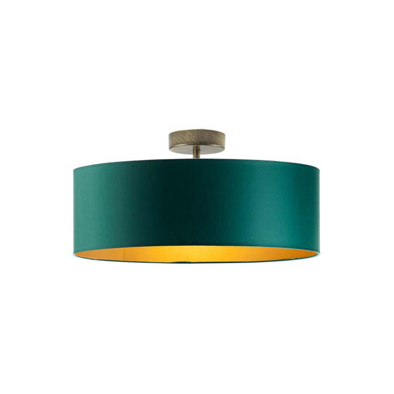 Sunburg Fabric Semi Flush Mount, Gold, Green, 30cm H x 40cm W x 40cm D