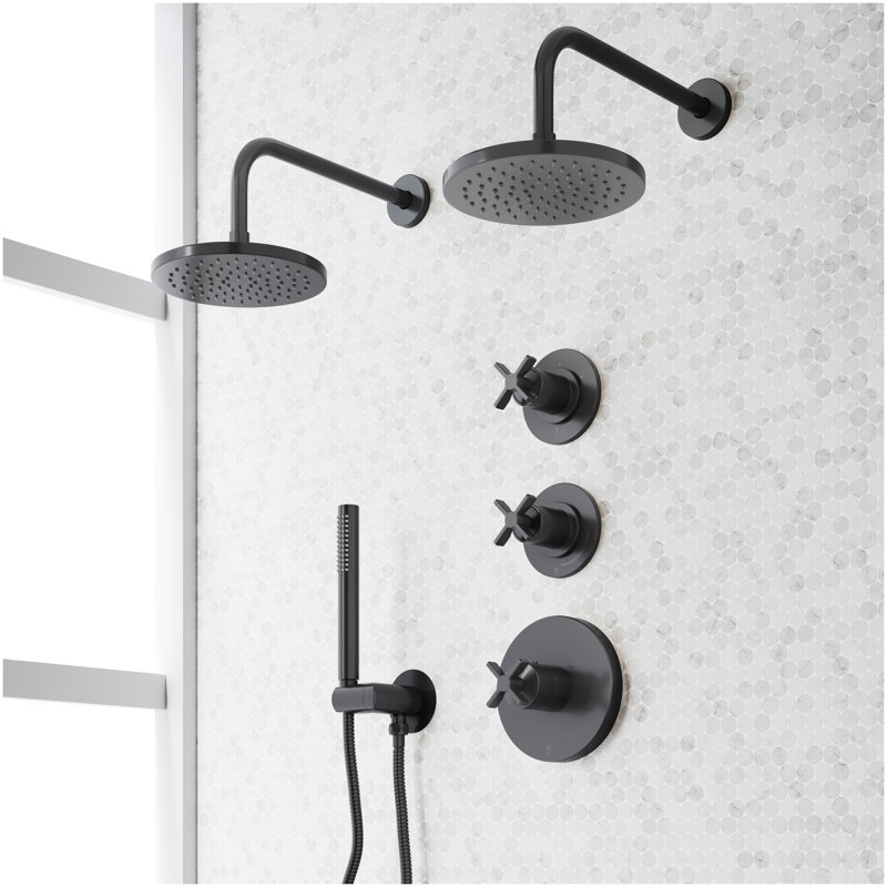 Vassor Thermostatic Shower System With Dual Showerheads and Hand Shower - Matte Black, Matte Black