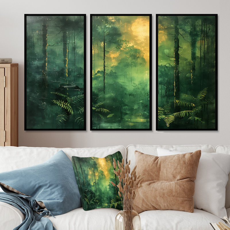 Ensemble de salon mural Elmingham, H 28 po x l 36 po x P 1 po, Toile avec cadre flottant noir