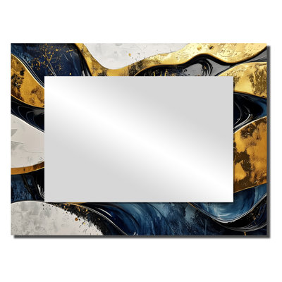 «Hard Edge», bleu et doré, jeu optique en spirale I - art mural miroir moderne - imprimé sur métal