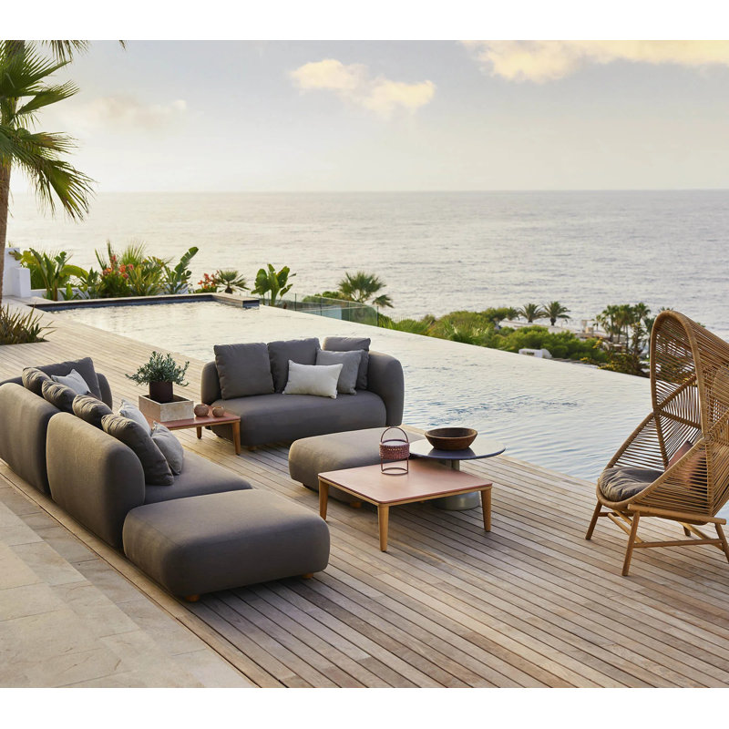 Capture Outdoor Teak Pouf, Taupe