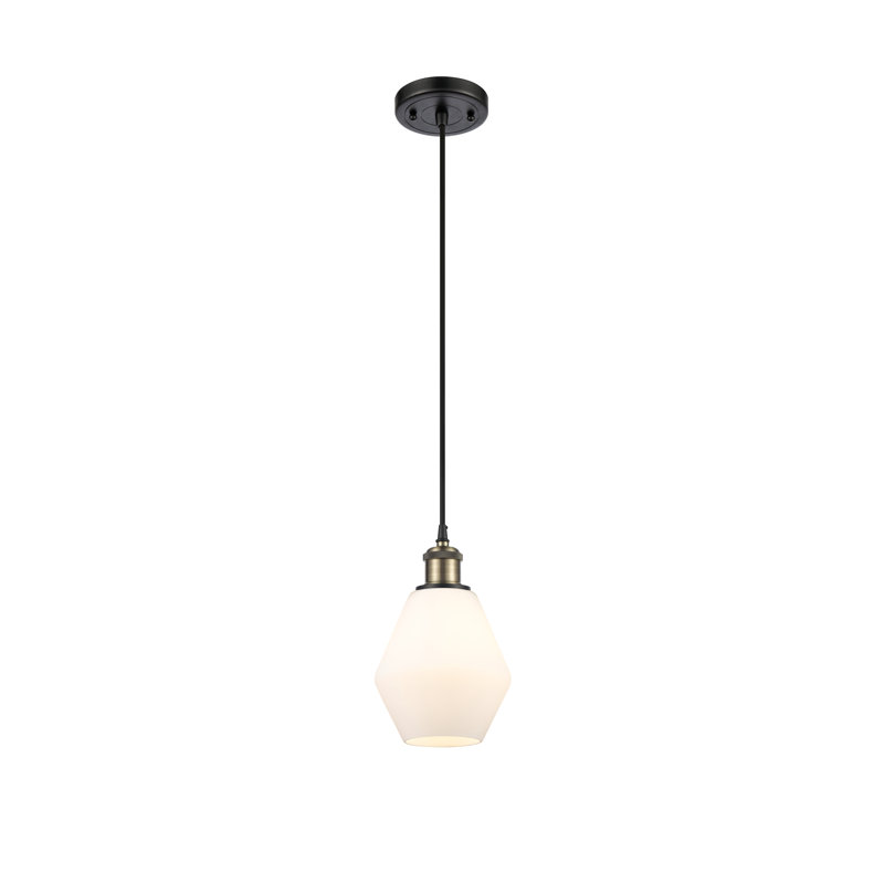 Luminaire suspendu simple à 1 lumière Gabbie, Blanc mat, Noir / Laiton