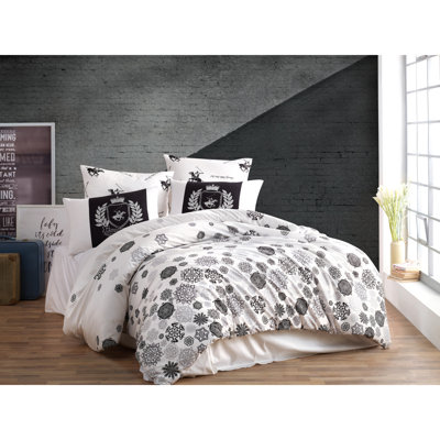 Ensemble de housse de couette 100% coton blanc / gris 4 pièces