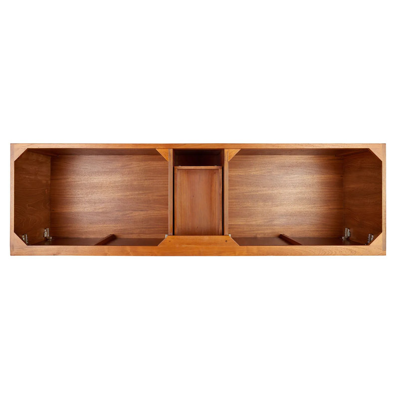 72" Novak Double Bathroom Vanity Set with Oval Undermount Sinks, Natural Teak, 8" Widespread, Feathered White Quartz