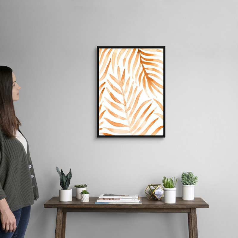 «Rattan Leaves II», art mural sur toile, H 26 po x l 20 po, Toile avec cadre noir