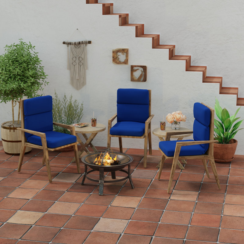 23" x 46" Solid Outdoor Chair Cushion with Ties, Canvas Cobalt