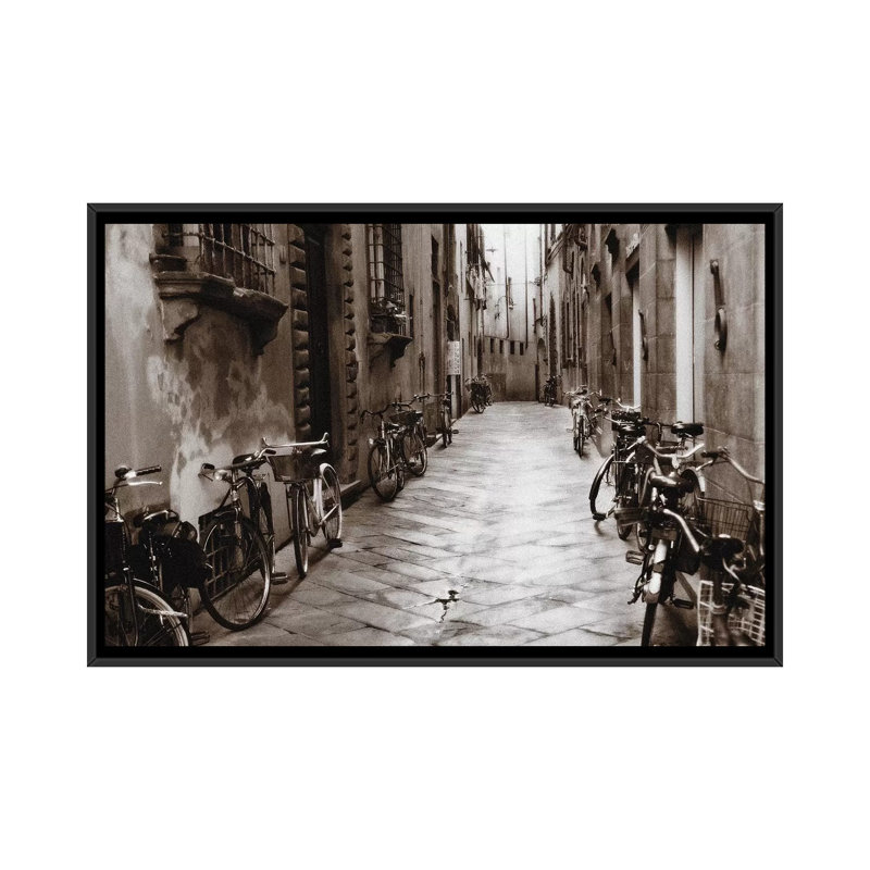 " Lucca Bikes " by Janel Pahl, 18" H x 26" W x 1.5" D, Black Framed Canvas, No Mat