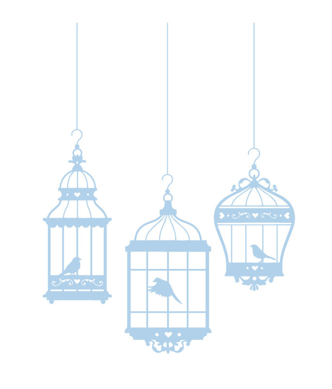 Adhésif décoratif jolies cages à oiseaux, Bleu poudré, H 24 po x l 18 po x P 0,01 po