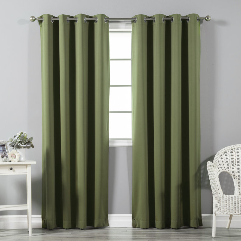 Schaeffer Solid Blackout Thermal Grommet Curtain Panels, Olive, 52" W x 108" L