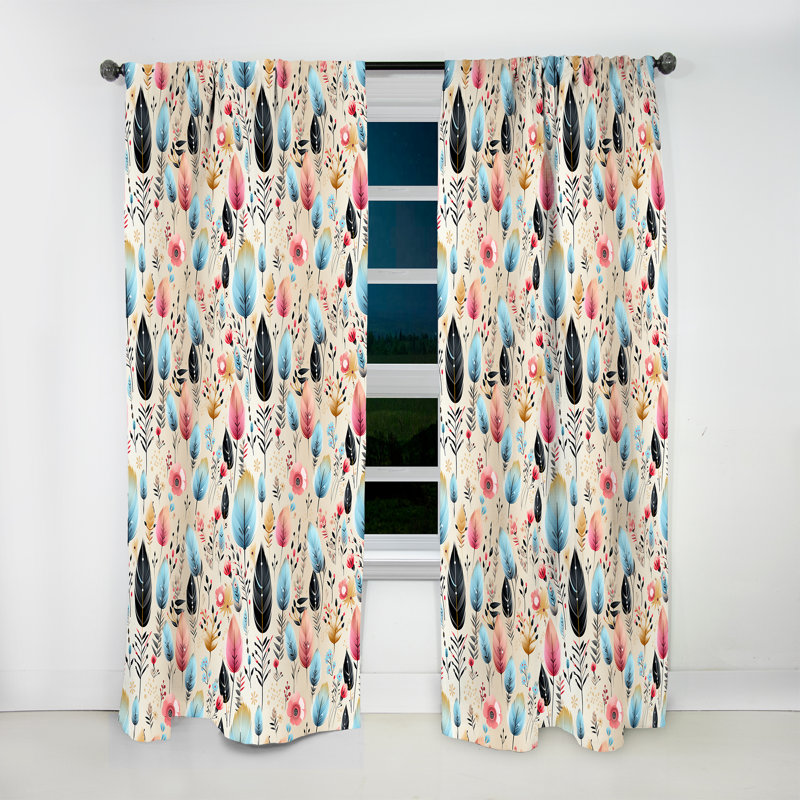 Tribal Dreamscape Feather Boho Motif I - Rideau obscurcissant abstrait Boho - 1 panneaux, L 52 po x L 108 po