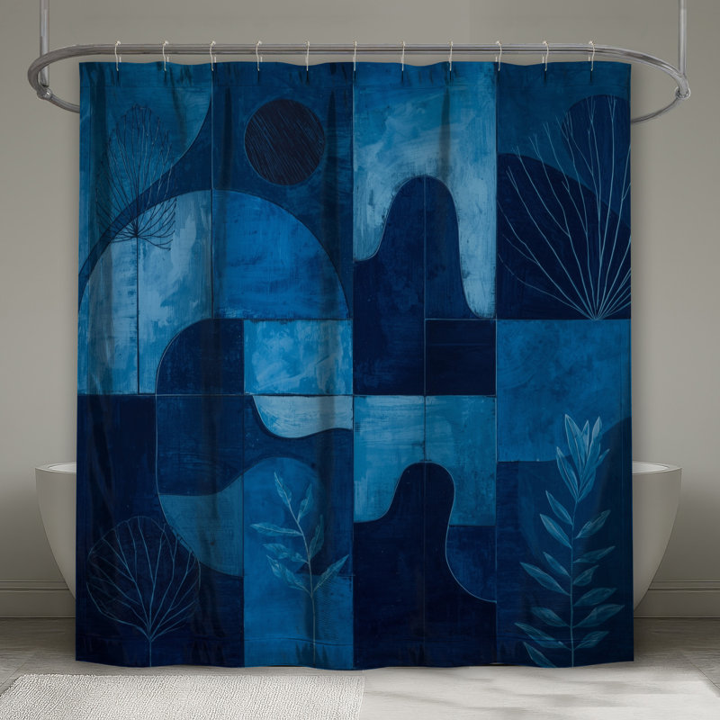 Rideaux de douche à motifs géométriques bleus extra longs, L 70 po x H 93 po
