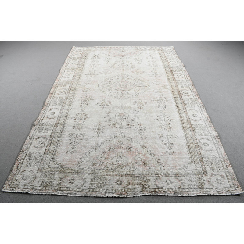 Grand tapis turc rétro pour chambre à coucher avec laine Oushak beige