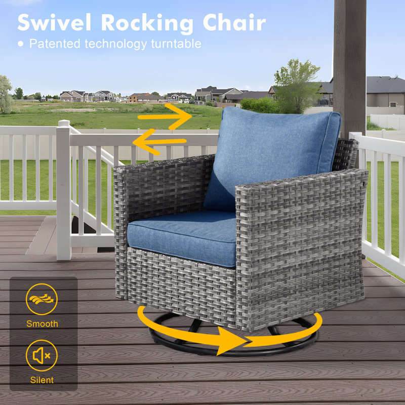 4 - Person Patio Furniture Set with Rocking Swivel Chairs, Outdoor Wicker Rattan Sofa Seating Group with Cushions, All Weather Conversation Set with End Table for Garden Backyard