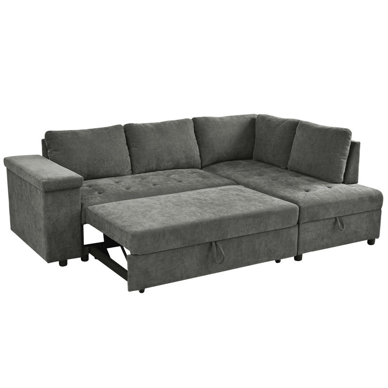 Canapé en L de 91,5 pouces avec lit escamotable et canapé-lit modulaire avec rangement caché, accoudoirs larges avec rangement, pour le salon, appartement, chambre à coucher, bureau