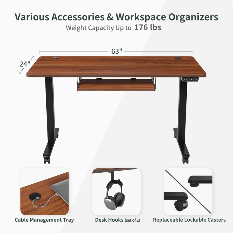 Bureau debout à hauteur ajustable Kleb, H 46 po x l 63 po x P 24 po